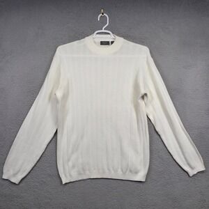 Vintage Crazy Horse Sweater Men M White Loose Knit Minimalist Dressy Old Money‎
